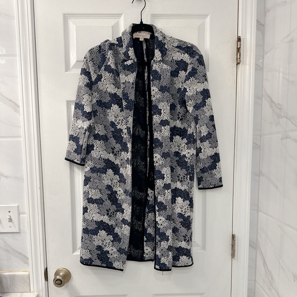 Philosophy Jackets & Blazers - Philosophy Blue and White Floral Open-Front Long Knit Cardigan